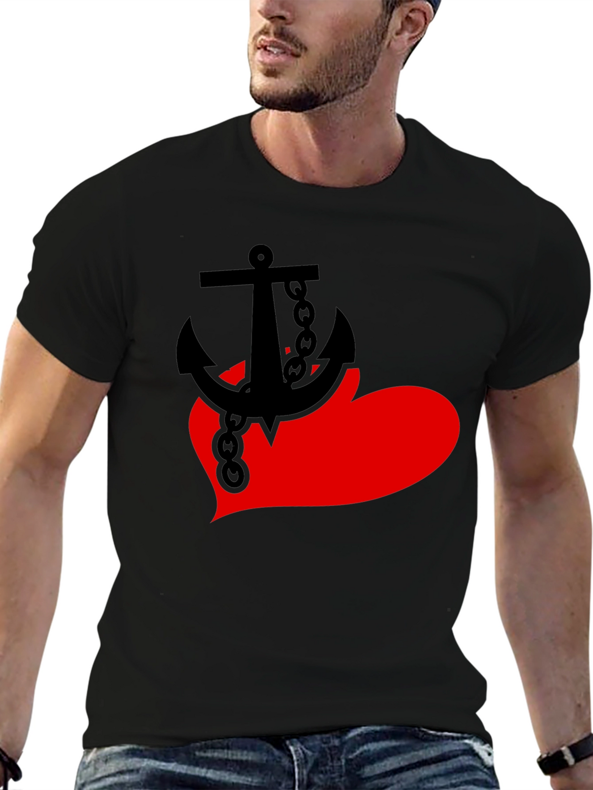 Anchor Heart Graphic Tee - Black Cotton Blend