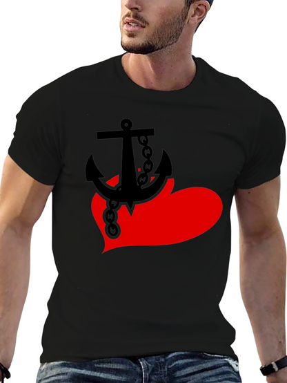 Anchor Heart Graphic Tee - Black Cotton Blend
