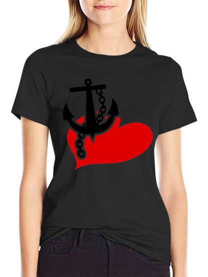 Anchor Heart Graphic Tee - Black Cotton Blend
