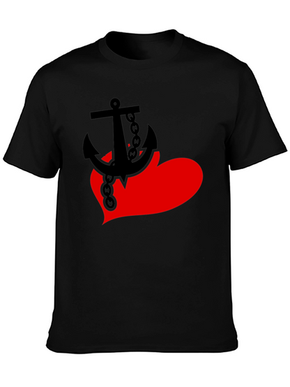 Anchor Heart Graphic Tee - Black Cotton Blend