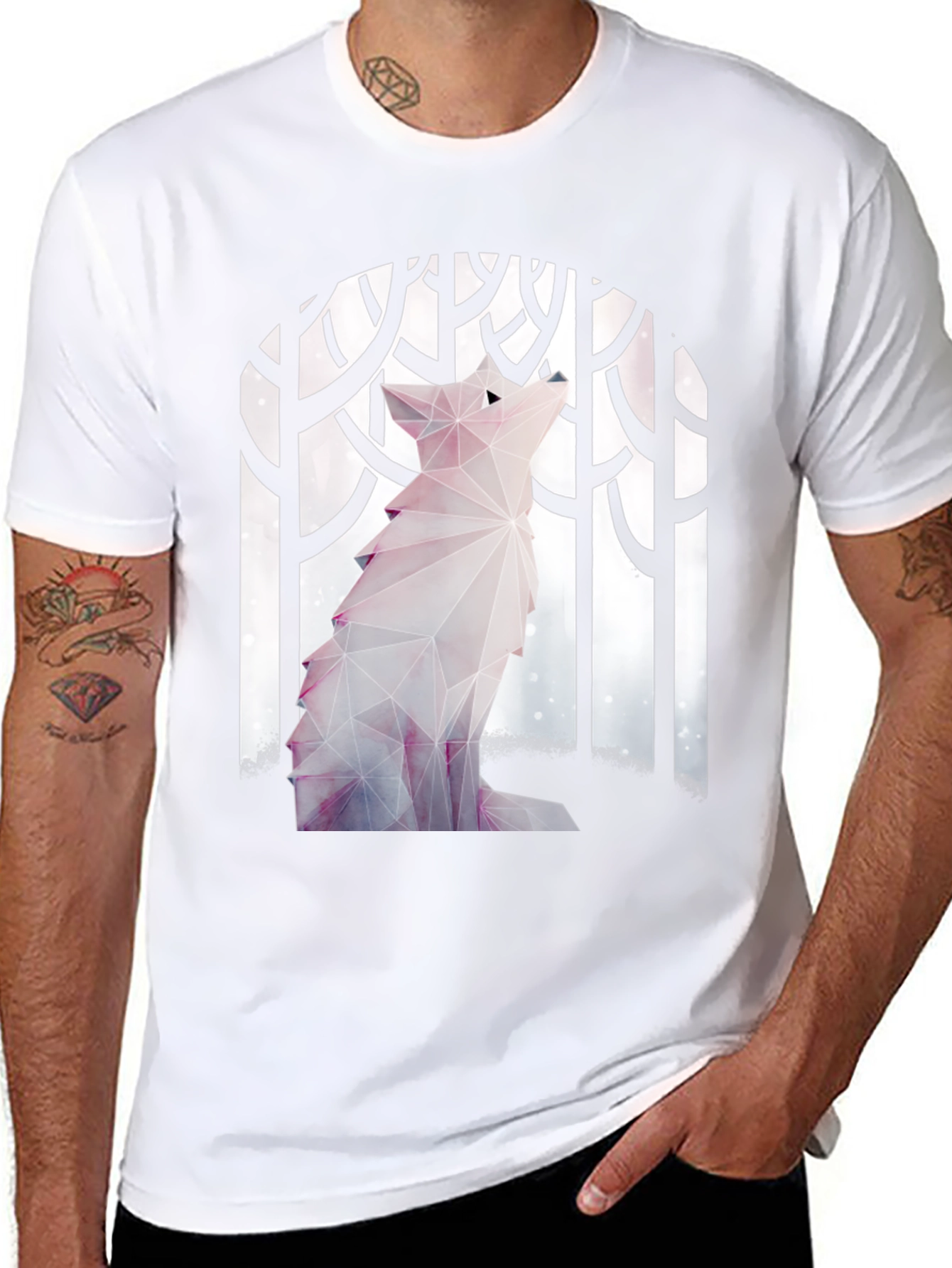 Geometric Wolf Graphic T-Shirt - Stylish Mens Tee