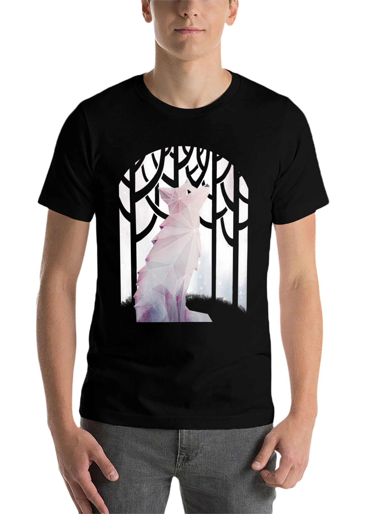 Geometric Wolf Graphic T-Shirt - Stylish Mens Tee