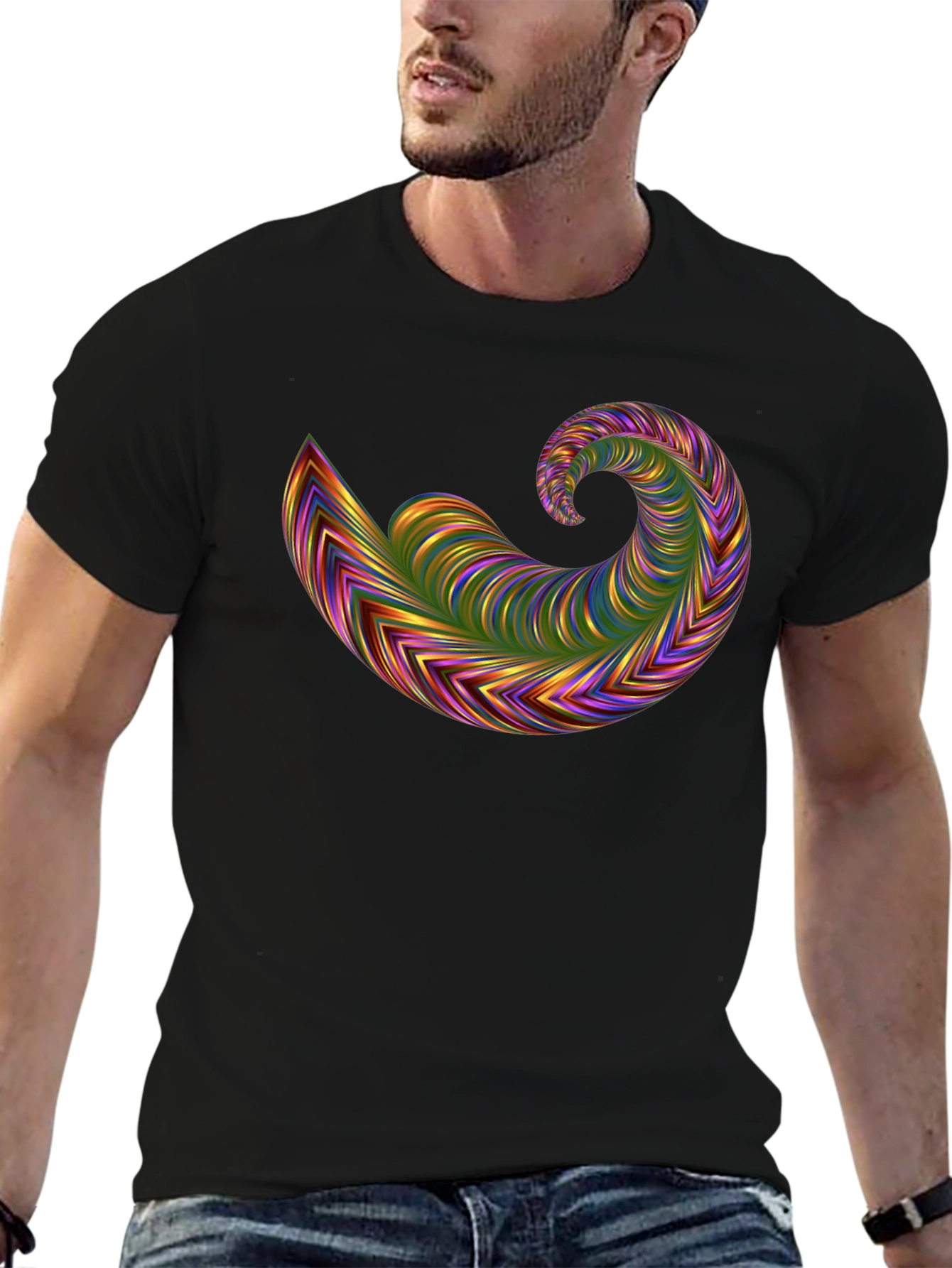 Abstract Swirl Graphic Tee - Bold Black