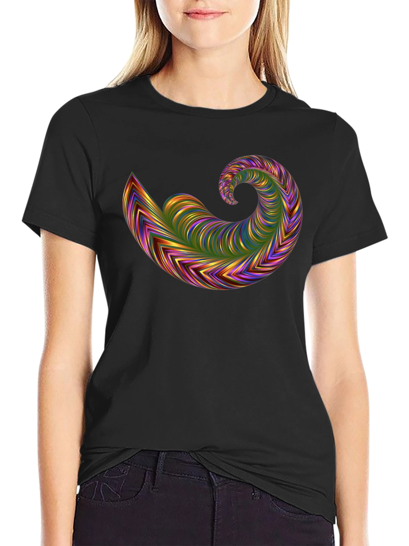 Abstract Swirl Graphic Tee - Bold Black