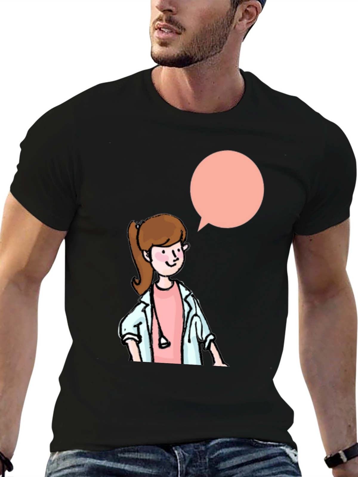 Cartoon Doctor Graphic Black T-Shirt