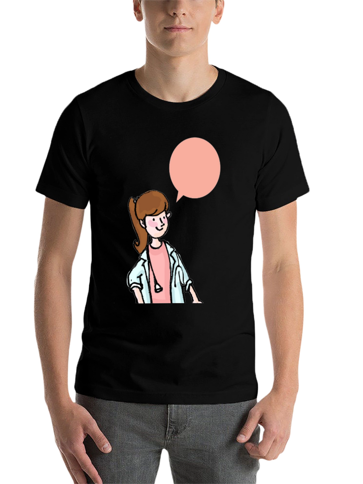 Cartoon Doctor Graphic Black T-Shirt