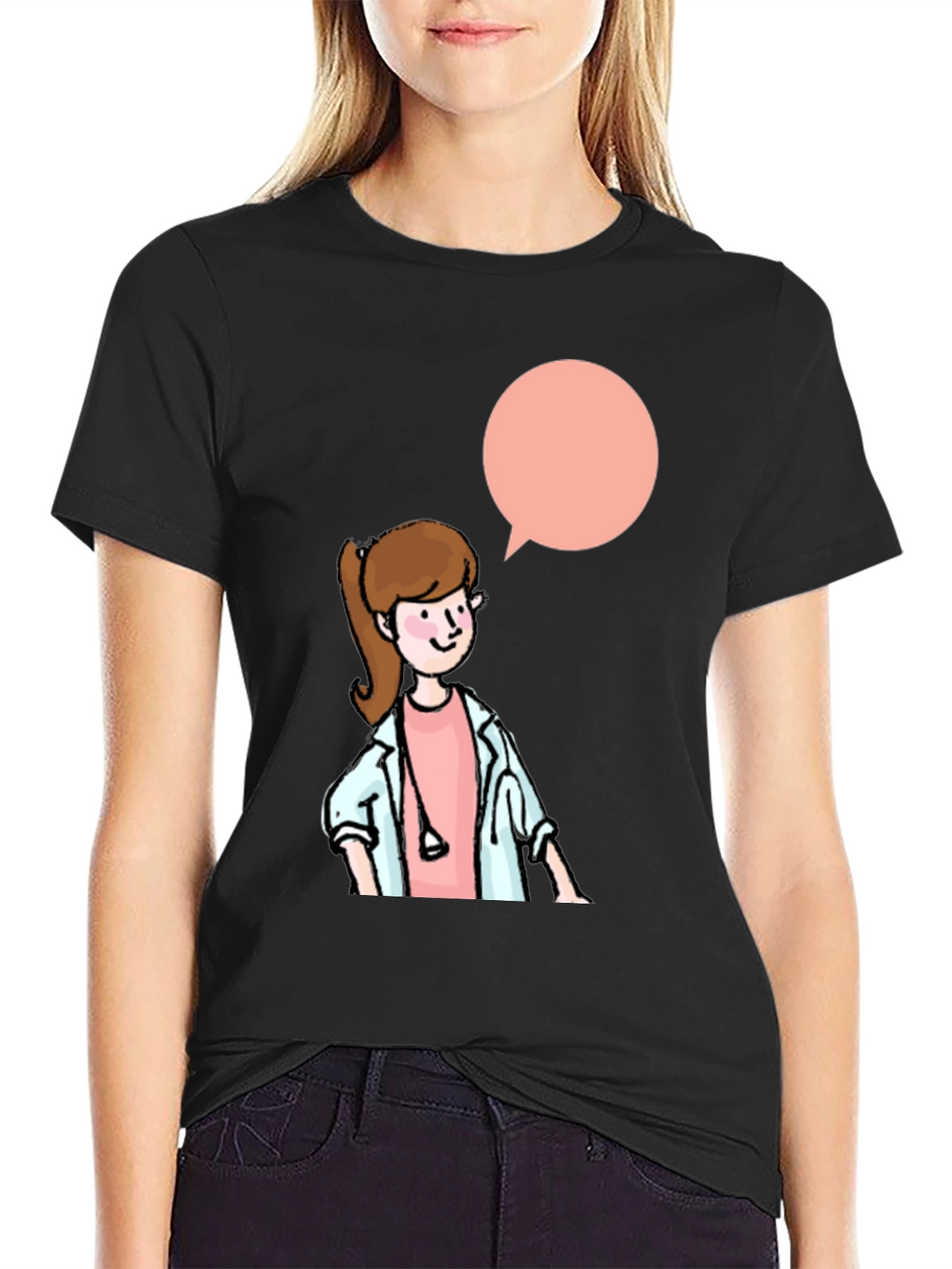 Cartoon Doctor Graphic Black T-Shirt