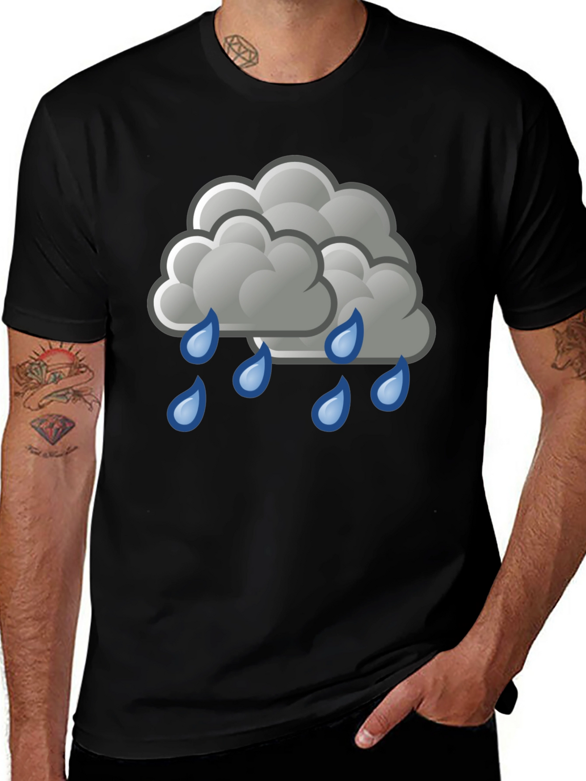 Rain Cloud Graphic Tee - Black Cotton Shirt