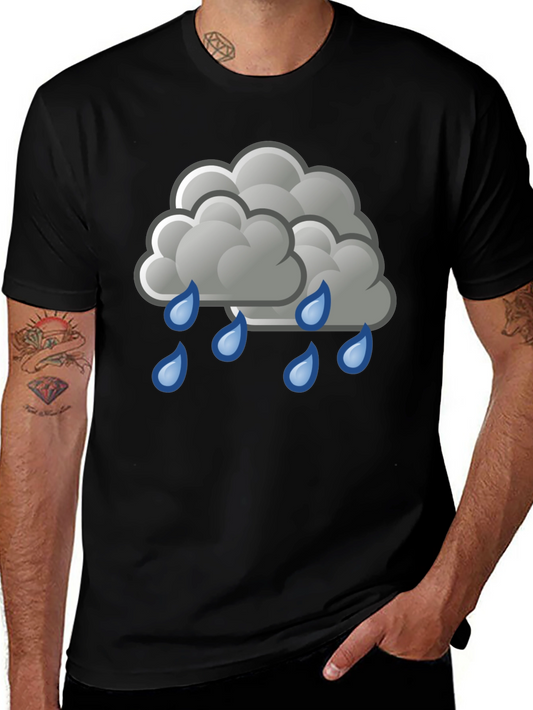 Rain Cloud Graphic Tee - Black Cotton Shirt