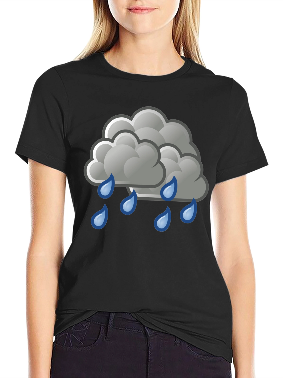 Rain Cloud Graphic Tee - Black Cotton Shirt