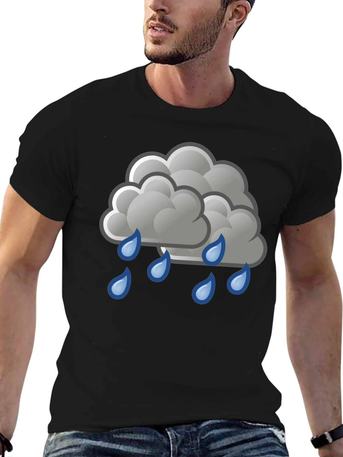 Rain Cloud Graphic Tee - Black Cotton Shirt
