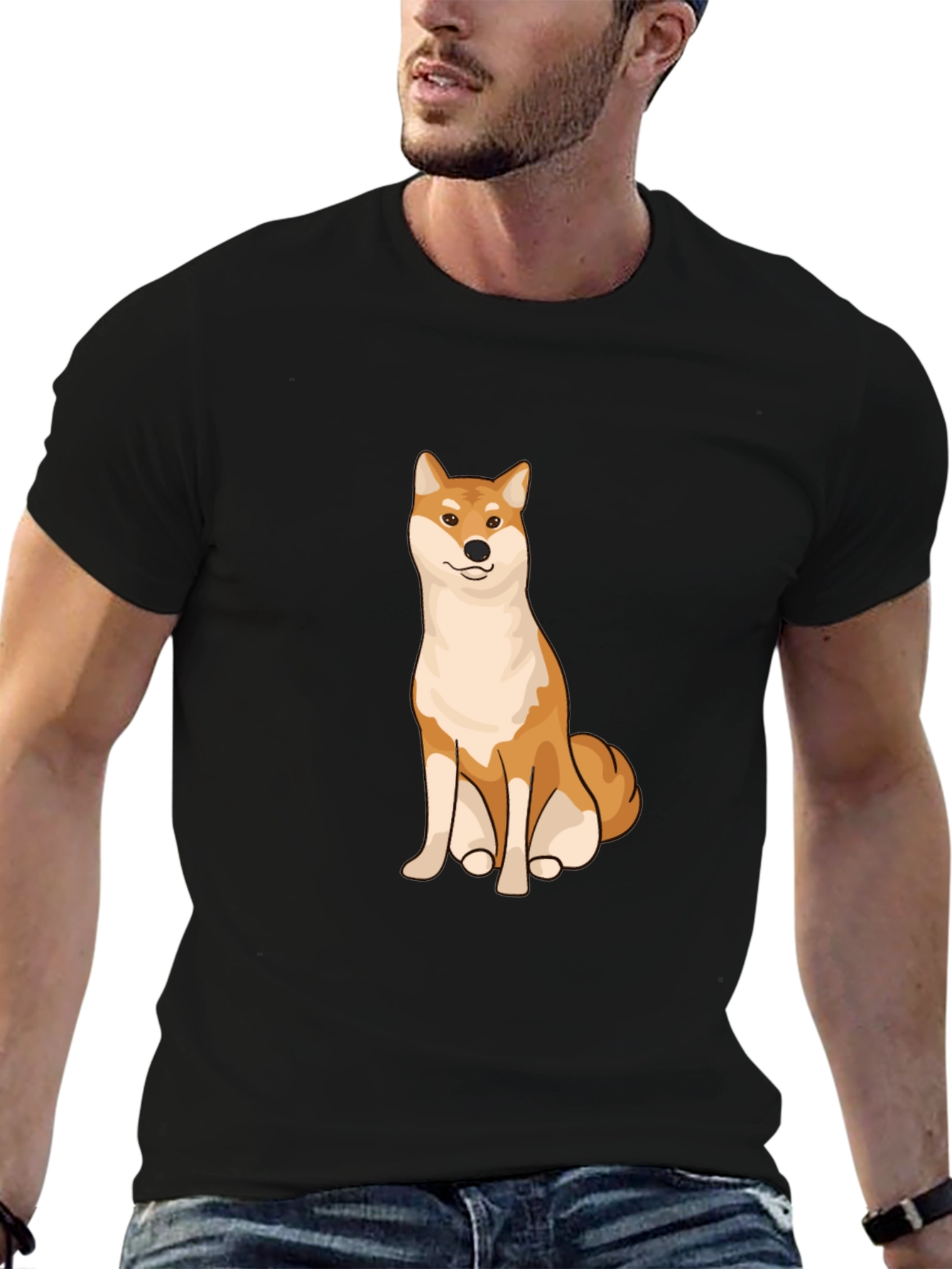 Shiba Inu Graphic Tee - Black Cotton T-Shirt