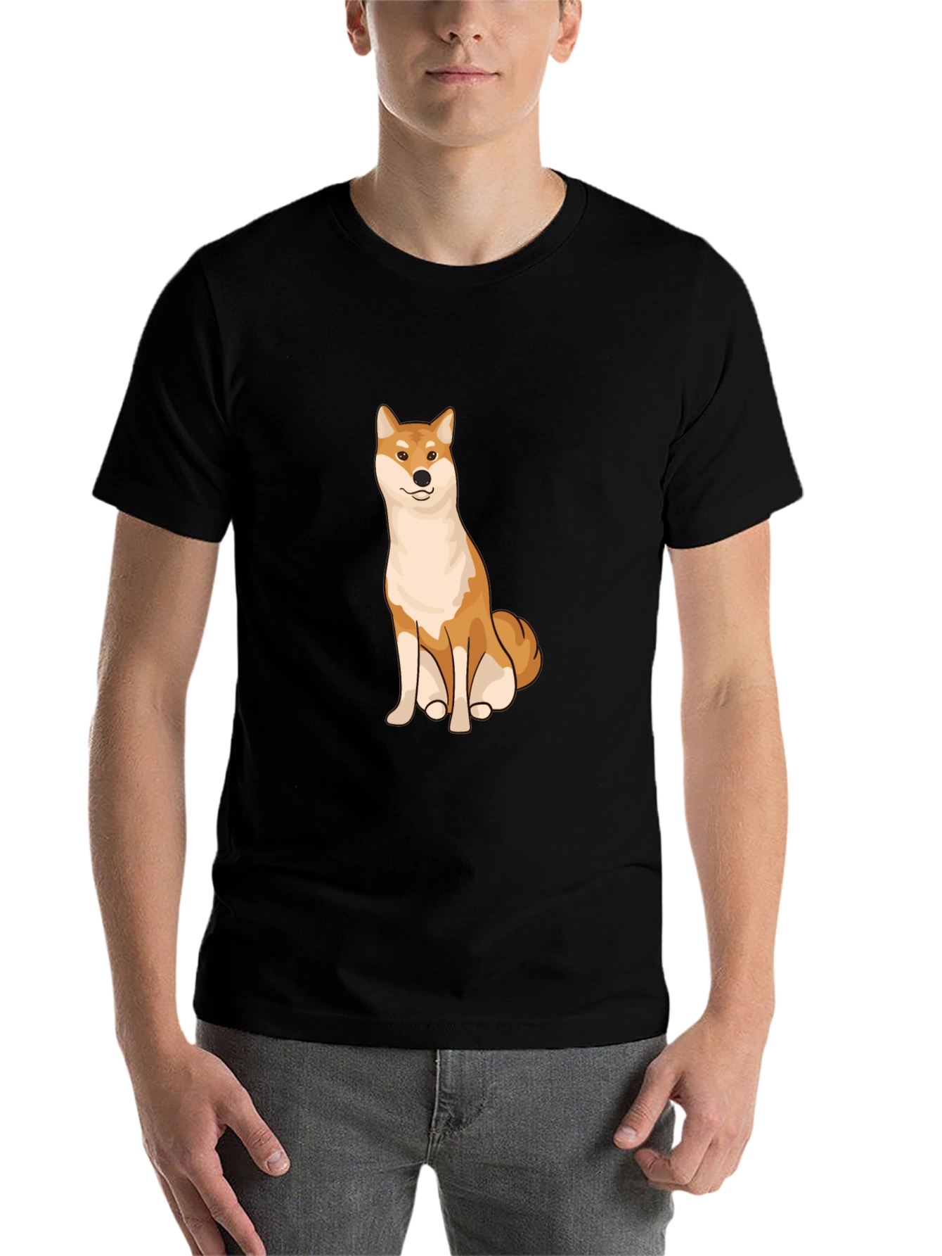 Shiba Inu Graphic Tee - Black Cotton T-Shirt