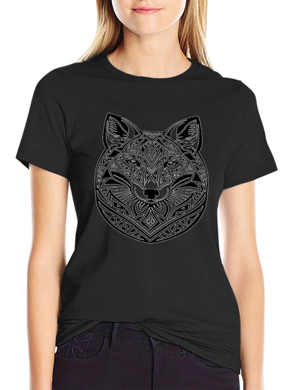 Geometric Wolf Graphic Black T-Shirt