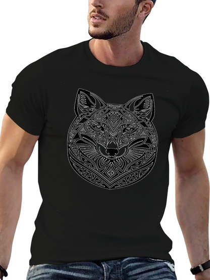 Geometric Wolf Graphic Black T-Shirt