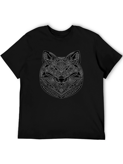 Geometric Wolf Graphic Black T-Shirt