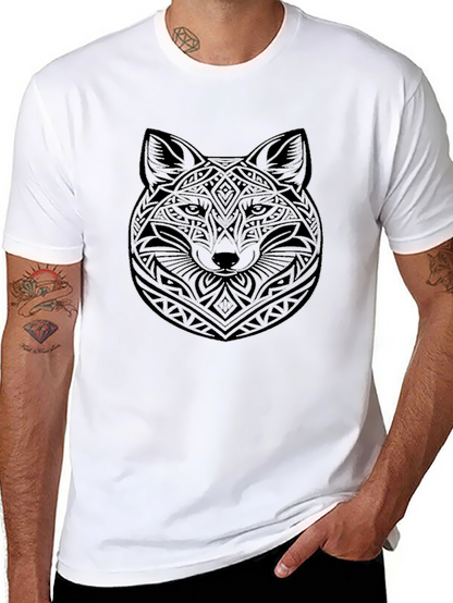 Geometric Wolf Graphic Black T-Shirt