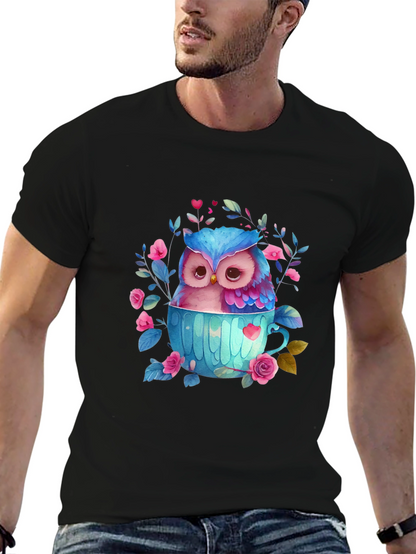 Owl in Teacup Graphic Tee - Cute Bird T-Shirt