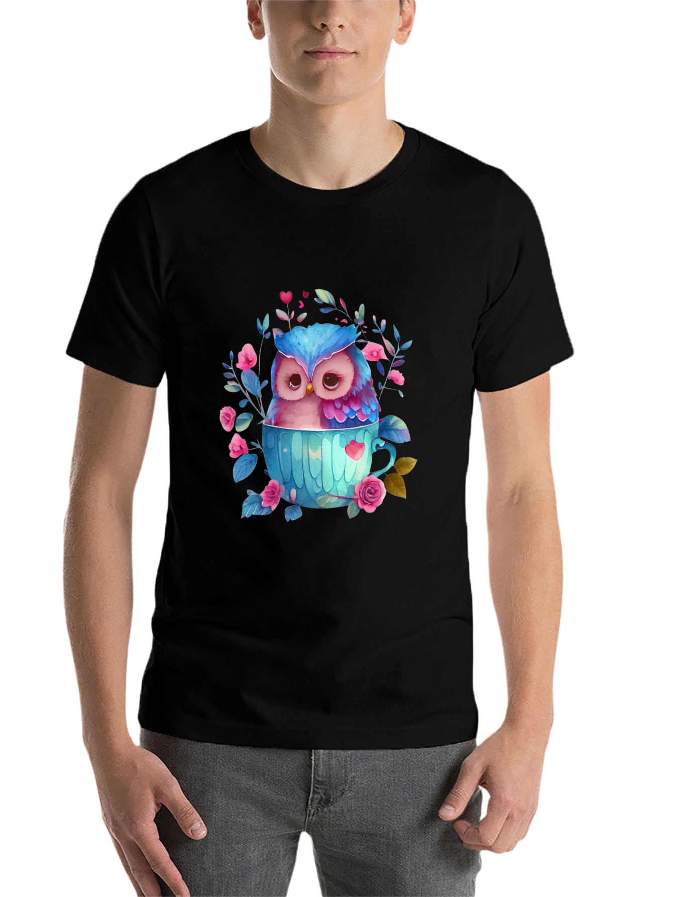 Owl in Teacup Graphic Tee - Cute Bird T-Shirt