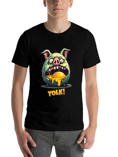 YOLK! Funny Pig-Egg Graphic Black T-Shirt