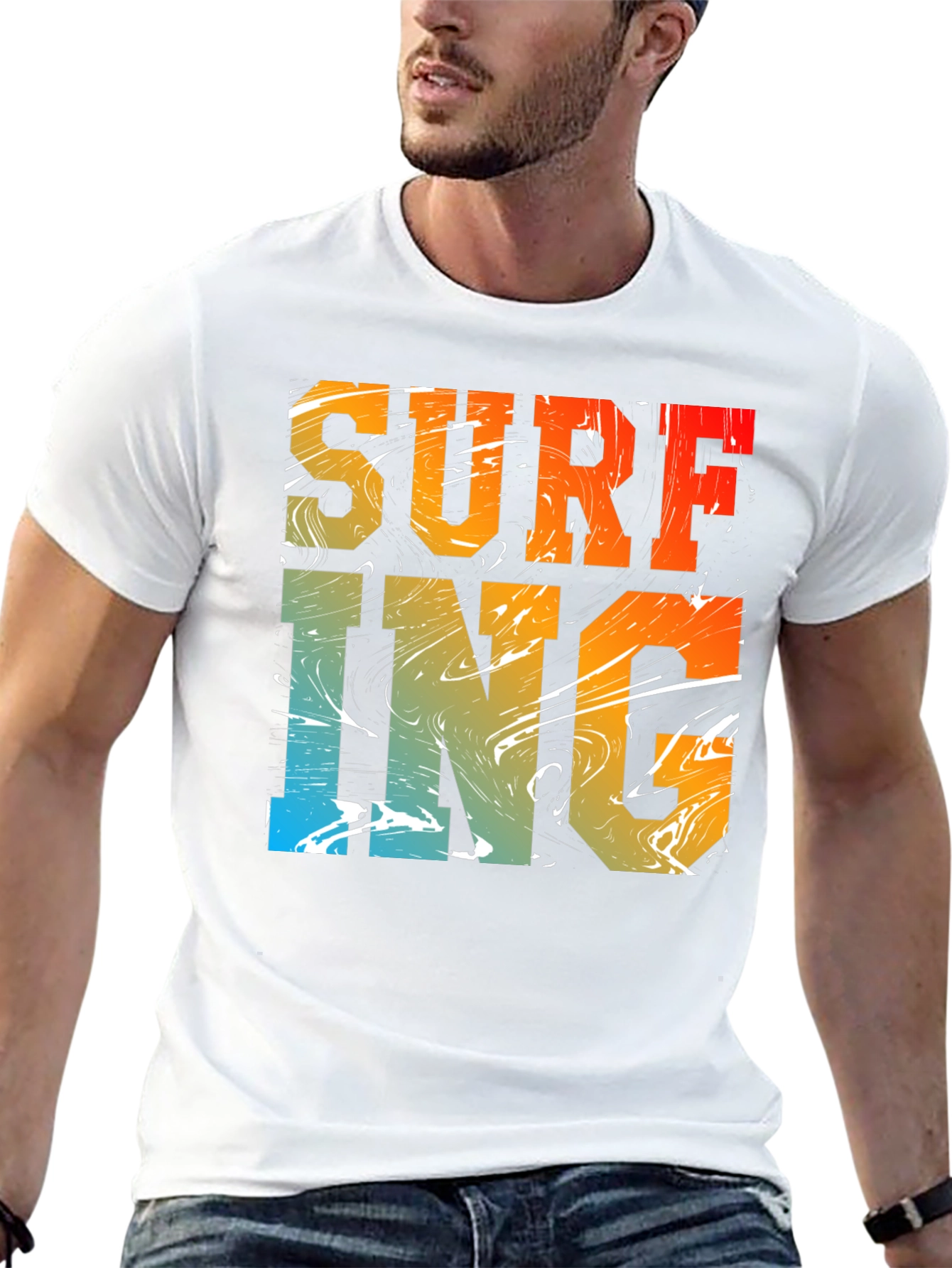 Surfing Graphic Print Black Crew Neck T-Shirt