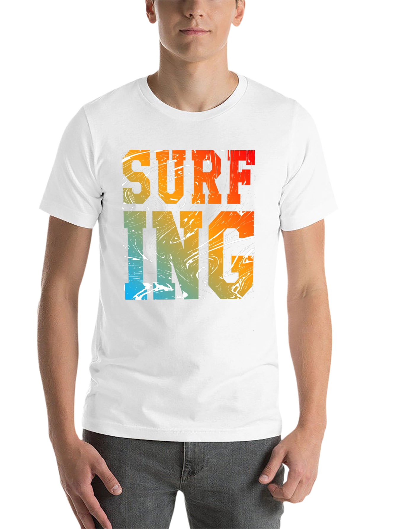 Surfing Graphic Print Black Crew Neck T-Shirt