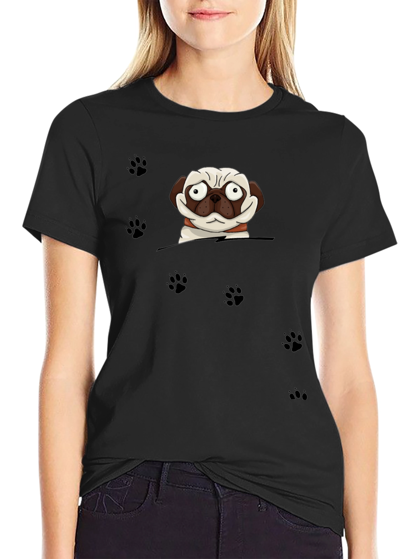 Cartoon Pug Dog Peek T-Shirt