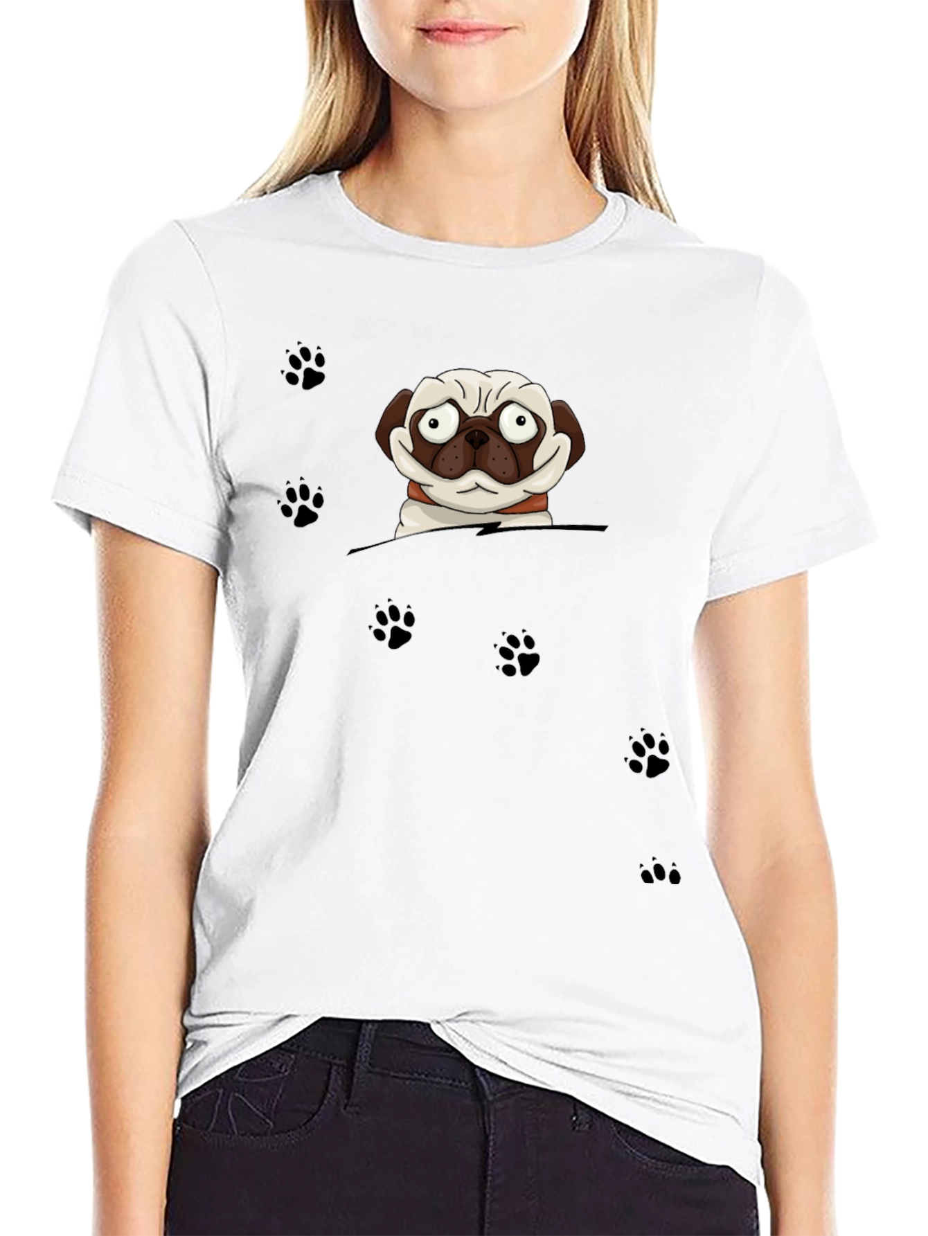 Cartoon Pug Dog Peek T-Shirt
