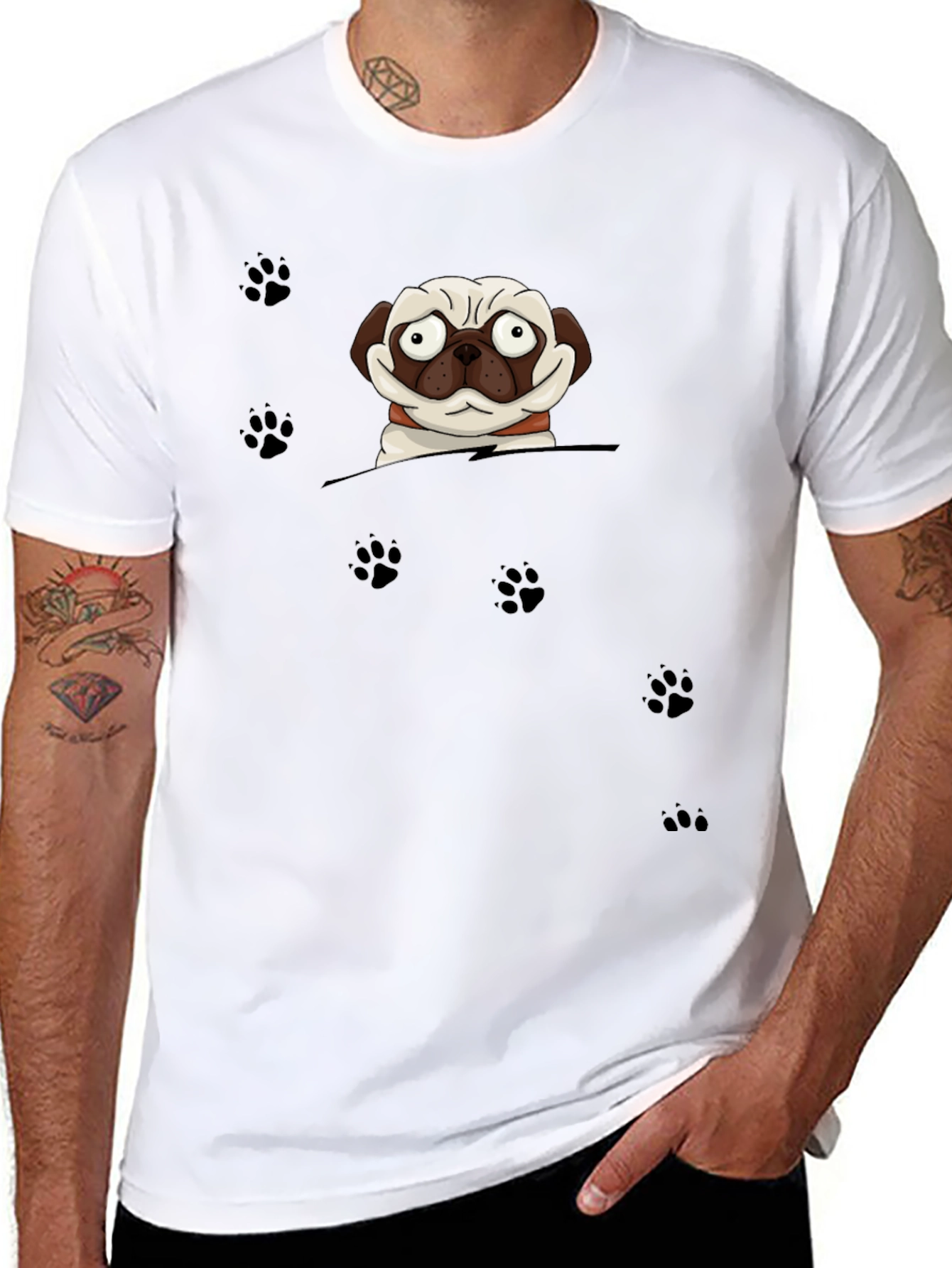 Cartoon Pug Dog Peek T-Shirt