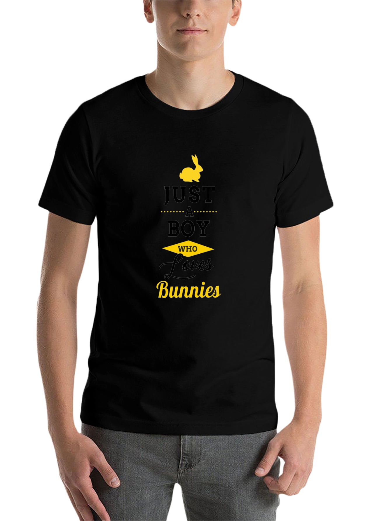Just a Boy Who Loves Bunnies Black T-Shirt