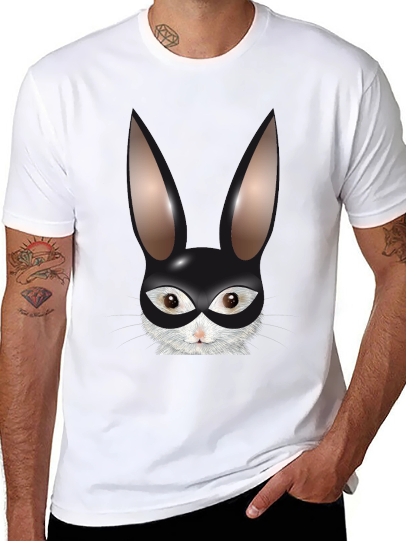Bunny Mask Graphic Tee - Black Cotton Blend T-Shirt