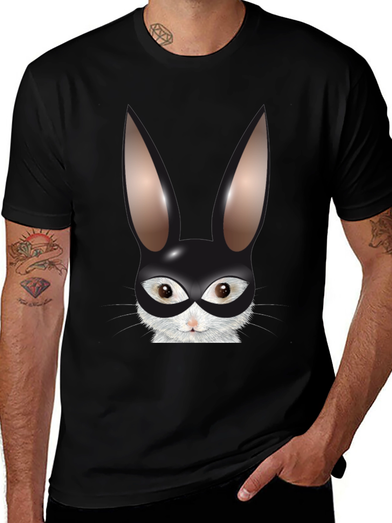 Bunny Mask Graphic Tee - Black Cotton Blend T-Shirt