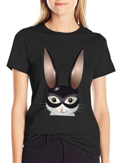 Bunny Mask Graphic Tee - Black Cotton Blend T-Shirt