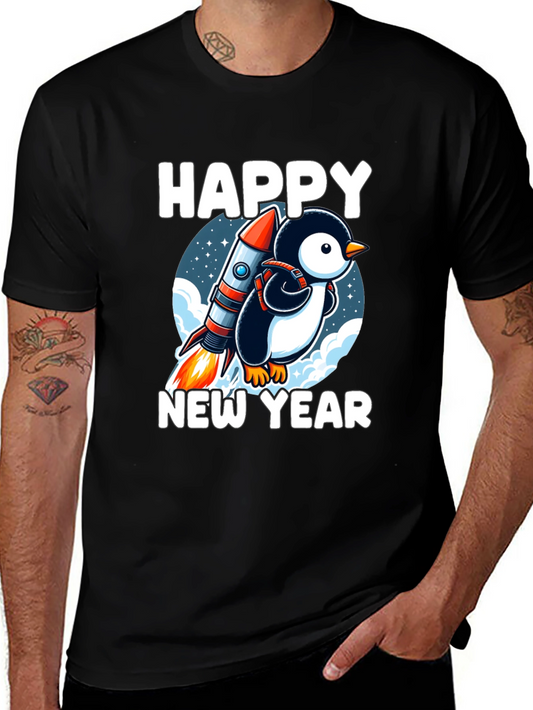 Happy New Year Penguin Rocket T-Shirt
