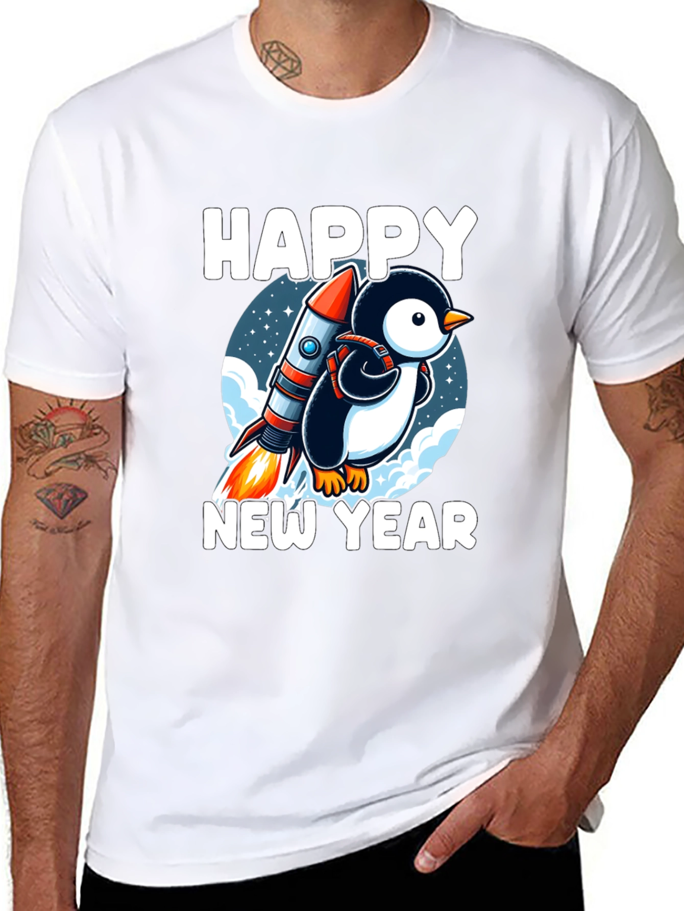 Happy New Year Penguin Rocket T-Shirt