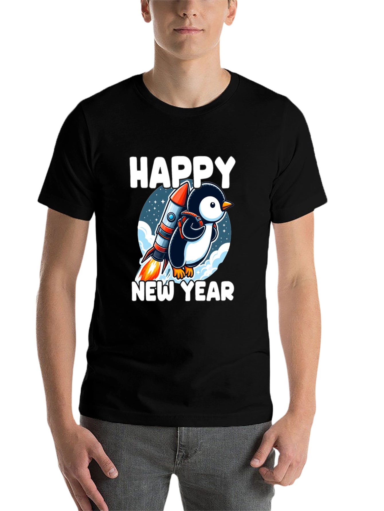 Happy New Year Penguin Rocket T-Shirt