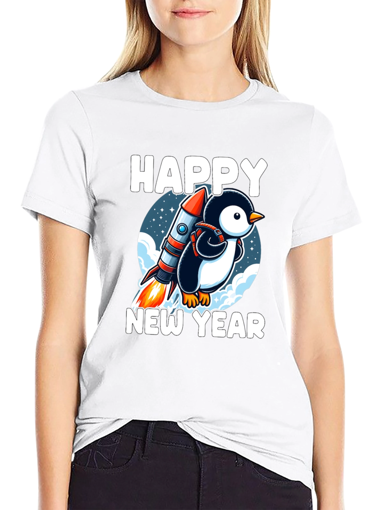 Happy New Year Penguin Rocket T-Shirt
