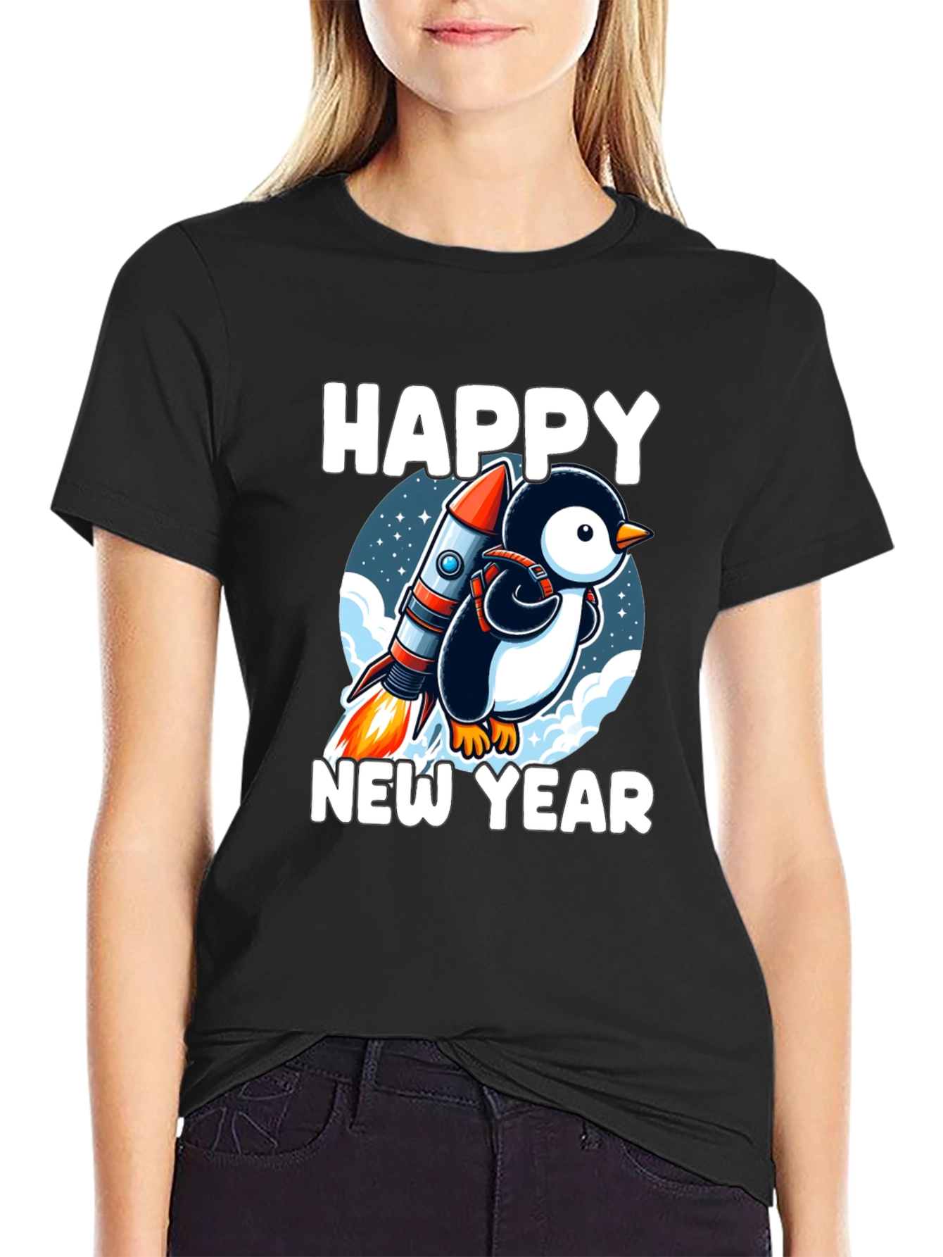 Happy New Year Penguin Rocket T-Shirt