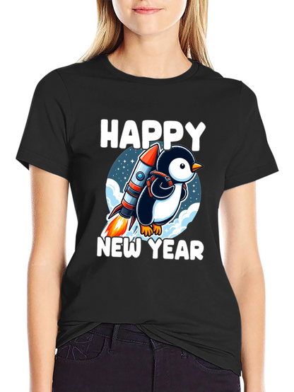 Happy New Year Penguin Rocket T-Shirt