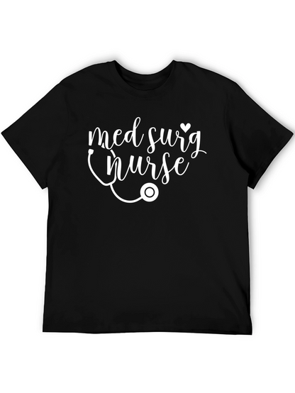 Med Surg Nurse Black T-Shirt - Stethoscope Design