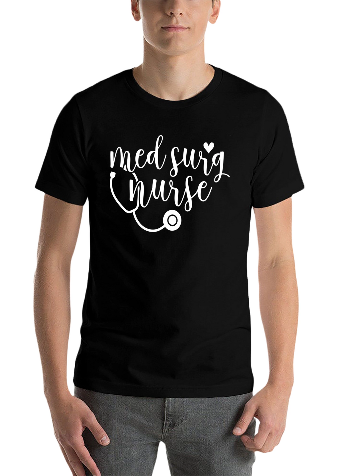 Med Surg Nurse Black T-Shirt - Stethoscope Design