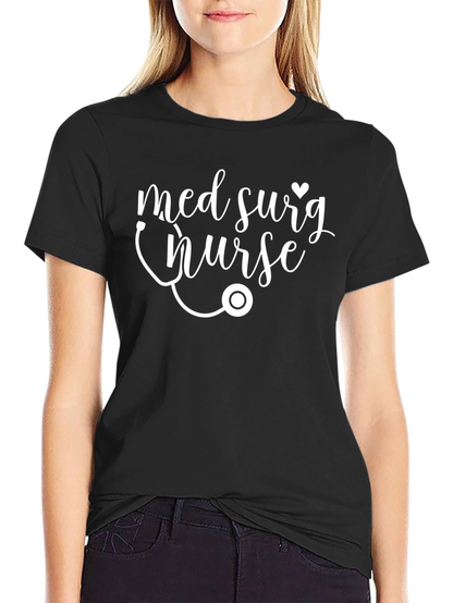 Med Surg Nurse Black T-Shirt - Stethoscope Design