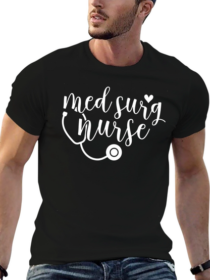 Med Surg Nurse Black T-Shirt - Stethoscope Design