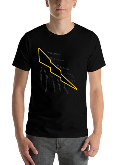 Mens Black T-Shirt with Graphic Lightning Bolt Design