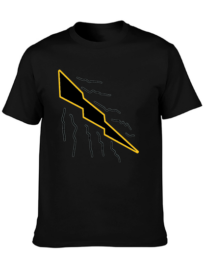 Mens Black T-Shirt with Graphic Lightning Bolt Design