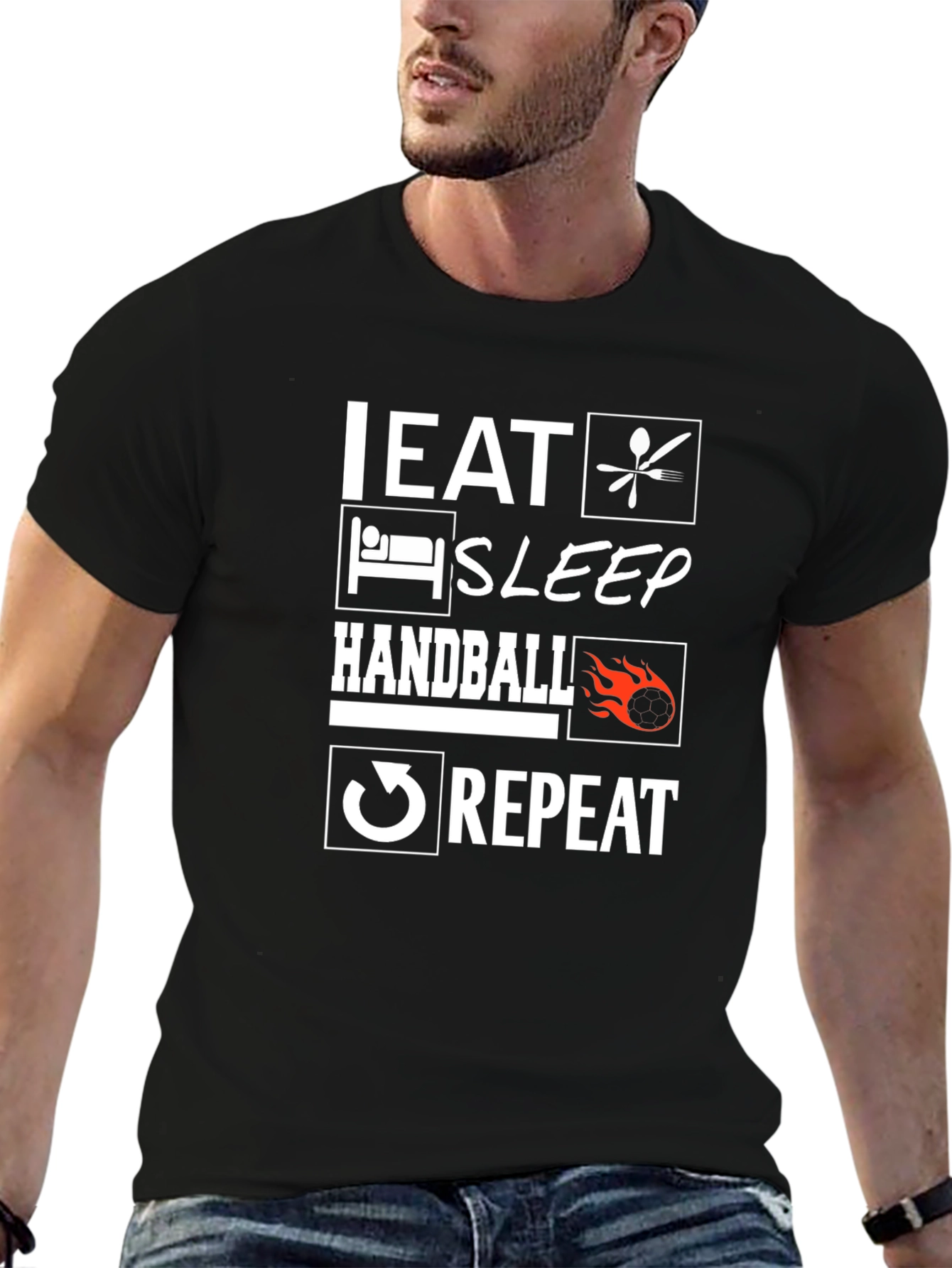 Eat Sleep Handball Repeat Black Graphic Tee