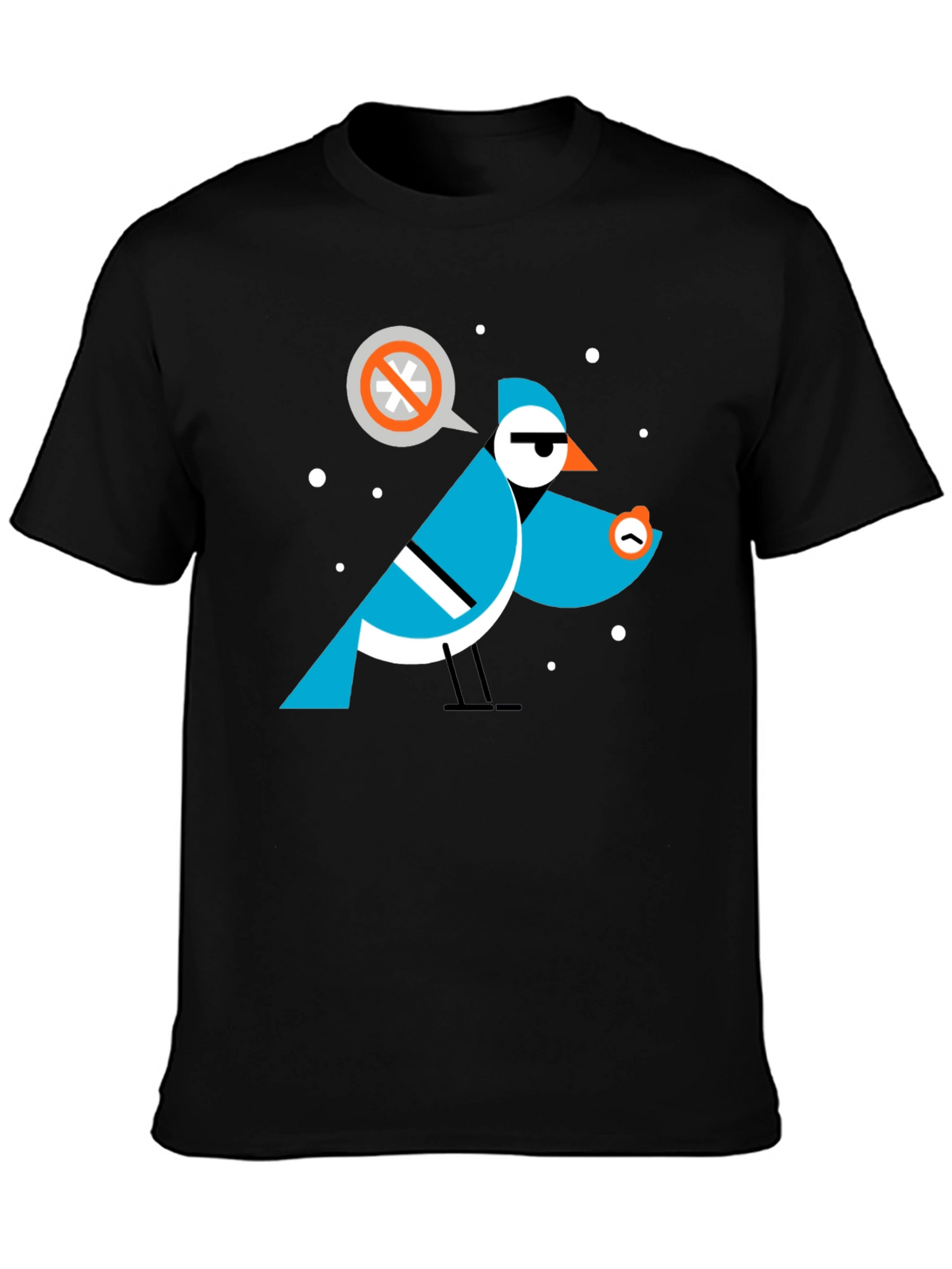 Geometric Bird Graphic Tee - Black Cotton T-Shirt
