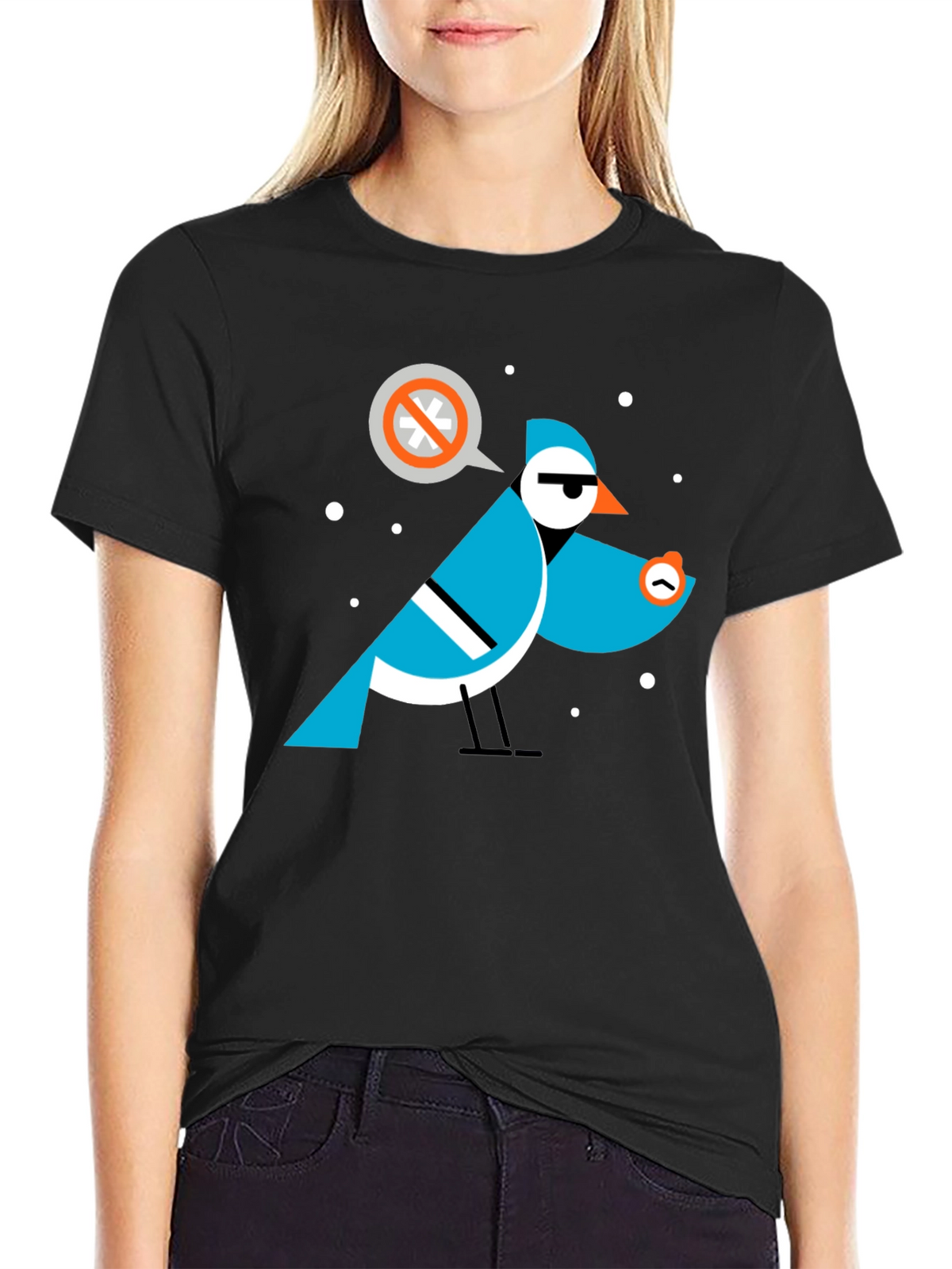 Geometric Bird Graphic Tee - Black Cotton T-Shirt