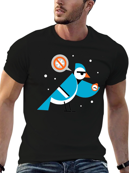 Geometric Bird Graphic Tee - Black Cotton T-Shirt