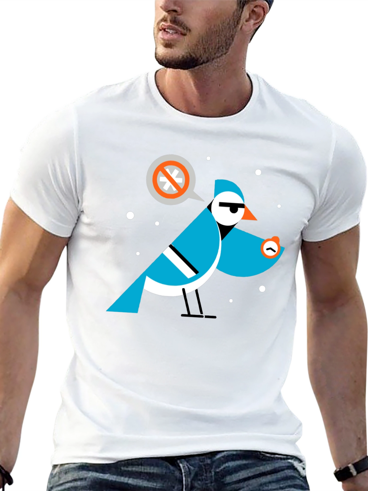 Geometric Bird Graphic Tee - Black Cotton T-Shirt